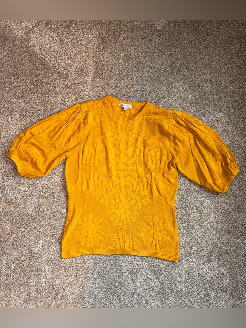 Golden Yellow Puff-Sleeve Knit Top size large